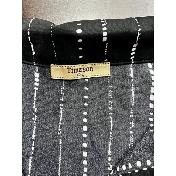 Timeson Black & White Dash Stripe Boxy Monochrome Minimalist Shirt Sz XXL - Picture 5 of 6